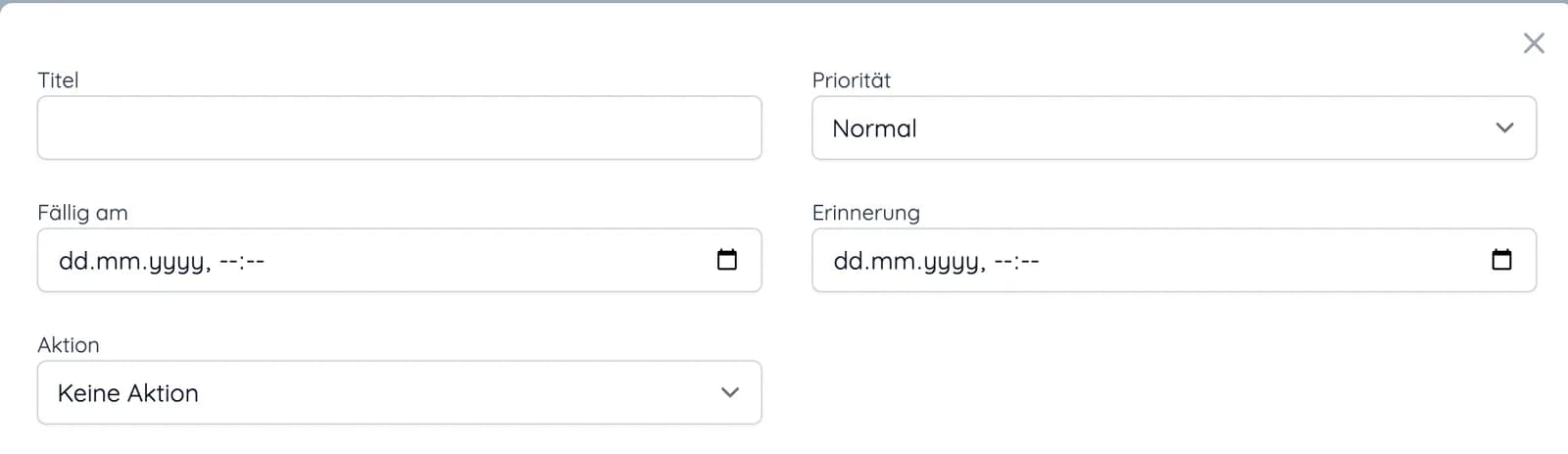 Neue Aufgabe mit Titel, Priorität, Fälligkeitsdatum und Erinnerung