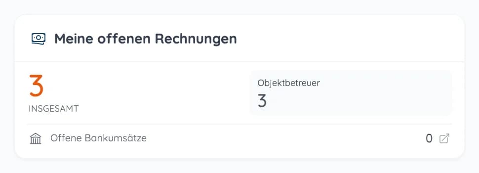 Kachel „Meine offenen Rechnungen“ mit Anzahl und offenen Bankumsätzen