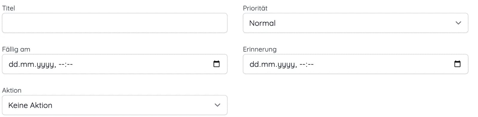Neue Aufgabe in heytalo mit Titel, Priorität, Fälligkeitsdatum, Erinnerung und Aktion